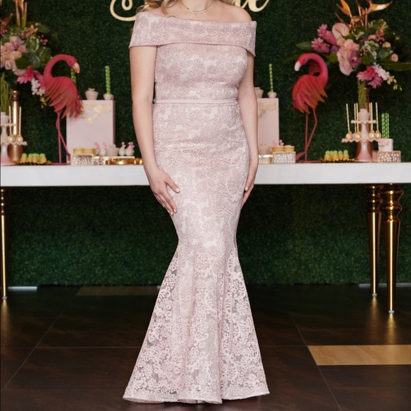 NICOLE BAKTI - 6952 - Off -Shoulder Gown - Blush - Picture 2 of 4